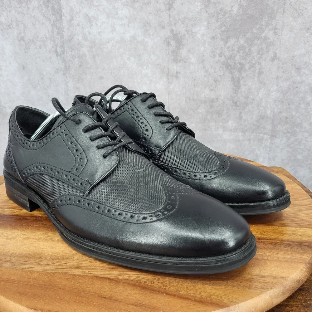 Express Oxford Shoes Mens 12 Black‎ Faux Leather Wingtip Dress Shoes